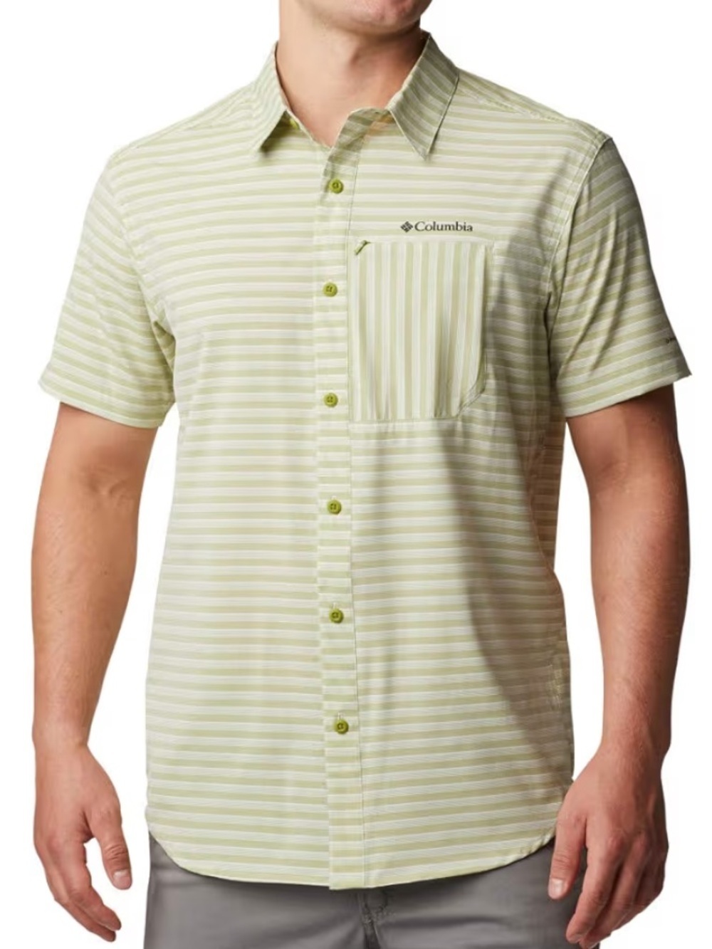 Columbia Twisted Creek Striped Short Sleeve Shirt Men’s Large in Green UPF 30
